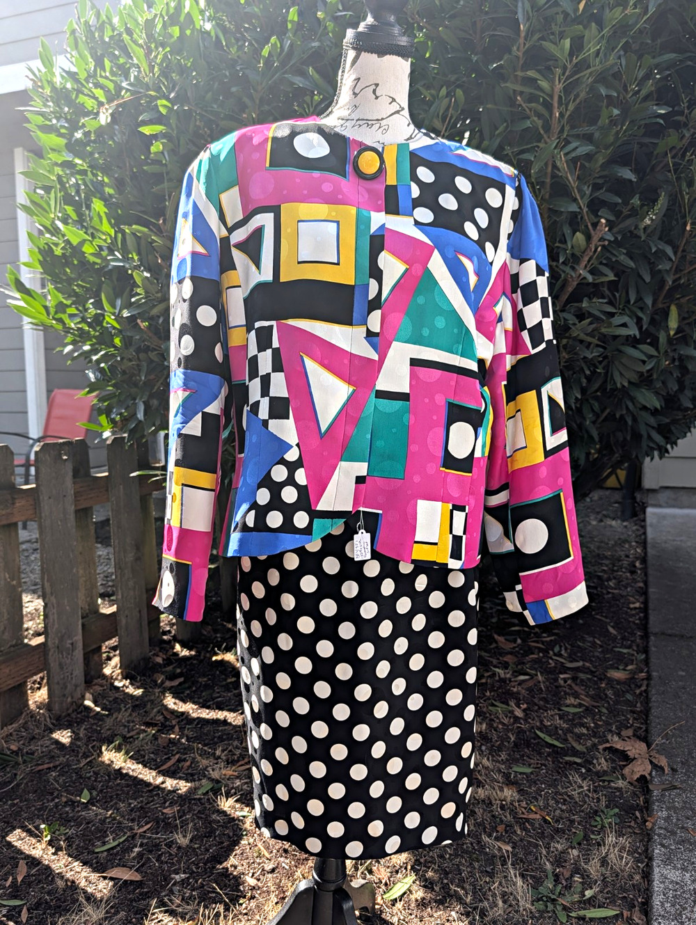 Gorgeous Annie Crimmins UMI Collections 2pc Silk Skirt Suit Geometric Multicolor